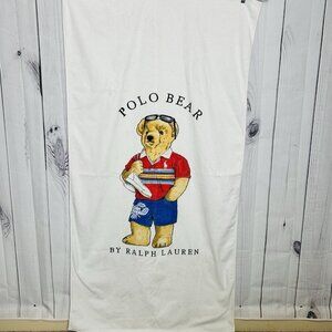 Ralph Lauren Home Teddy Bear Bath Sheet Beach Towel 64” x 34” Cotton White VTG